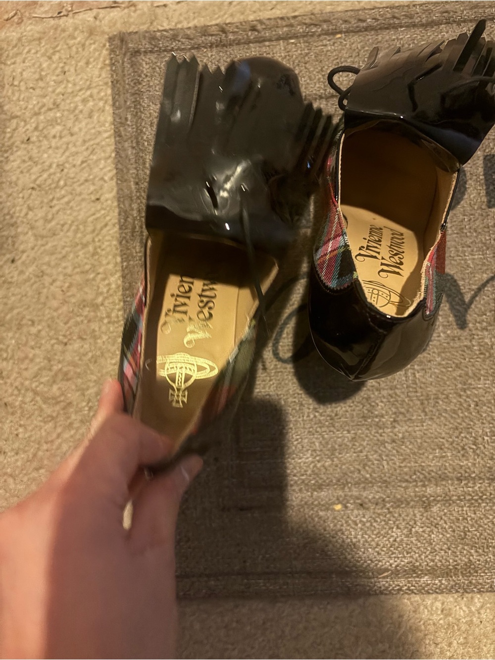 Vivienne Westwood Black Patent Platform Heels with Multicolor Tartan Wool - Picture 13 of 14
